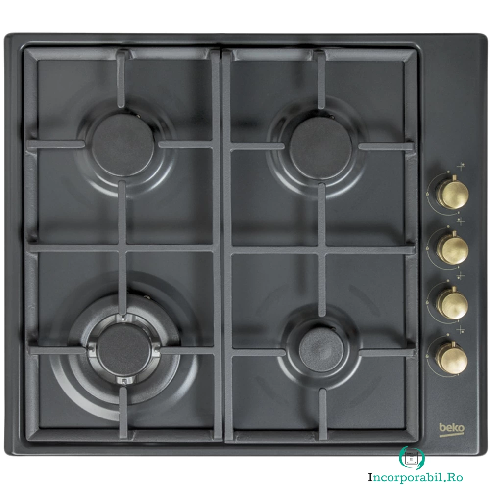 Plita incorporabila rustica Beko HIZG64125SAR, Gaz, 4 Arzatoare, Aprindere electrica, Antracit la 949.99 lei ron