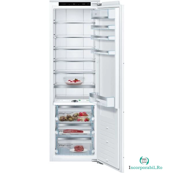 BOSCH Frigider incorporabil cu 1 usa Bosch KIF81PFE0, 289 l, Clasa E, FreshSense, Raft ajustabil, SuperCooling, VitaFresh, H 177 cm, Argintiu