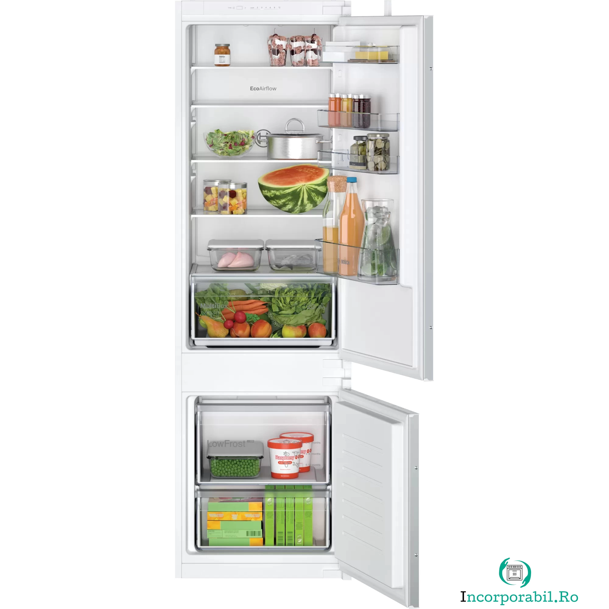 Combina frigorifica incorporabila Bosch KIV87NSE0, Iluminare LED, EcoAirflow, Clasa E