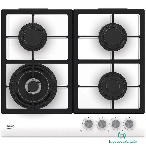 Beko Plita incorporabila Beko HILW64225SW, Gaz, 4 arzatoare, Gratar de fonta, Alb