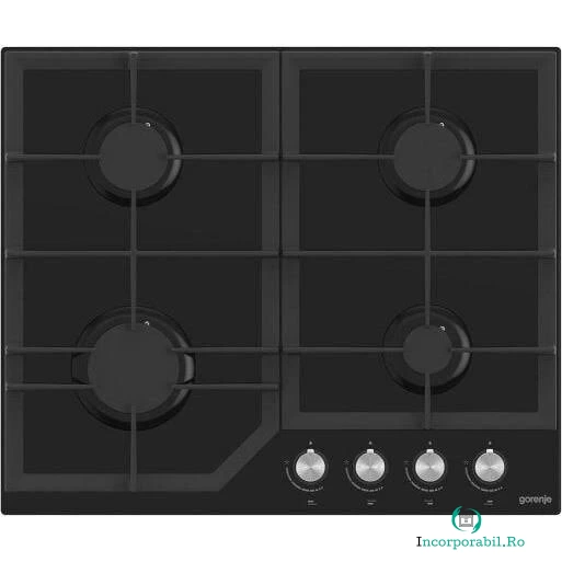 Gorenje Plita incorporabila Gorenje GT641KB, Gaz, Sticla, 4 zone de gatit, 60 cm, Negru