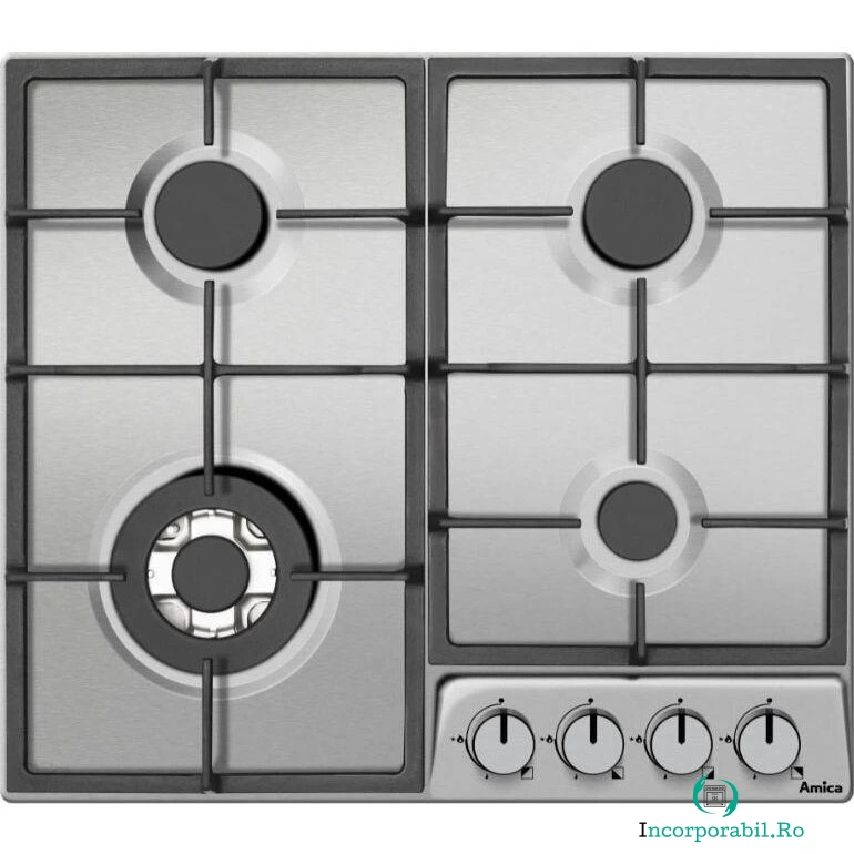 AMICA Plita incorporabila Amica PGD6101APR, Gaz, 4 zone de gatit, 59 cm, Inox