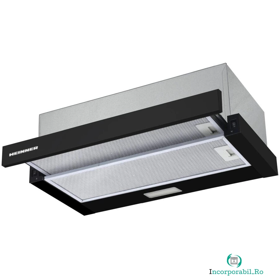 HEINNER Hota incorporabila telescopica Heinner HTCH-F400BK, Putere de absorbtie 358.4 m3/h, 1 motor, Iluminare LED, 59.5 cm, Negru la 353.99 lei ron