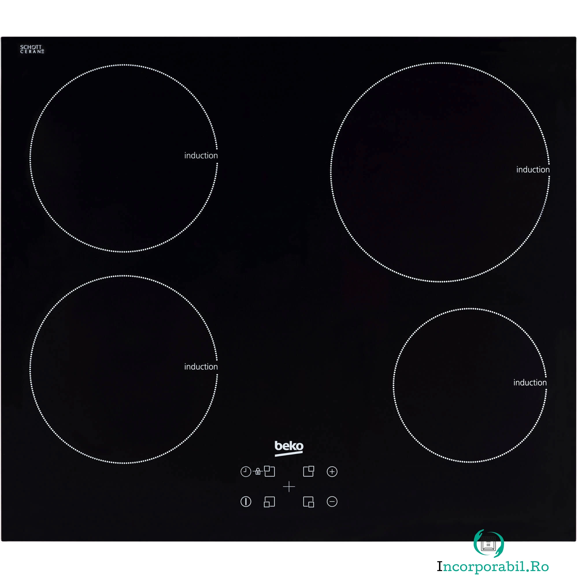Plita incorporabila cu inductie Beko HII64400AT, 4 Zone, 60 cm, control touch, Sticla neagra la 1,599.99 lei ron