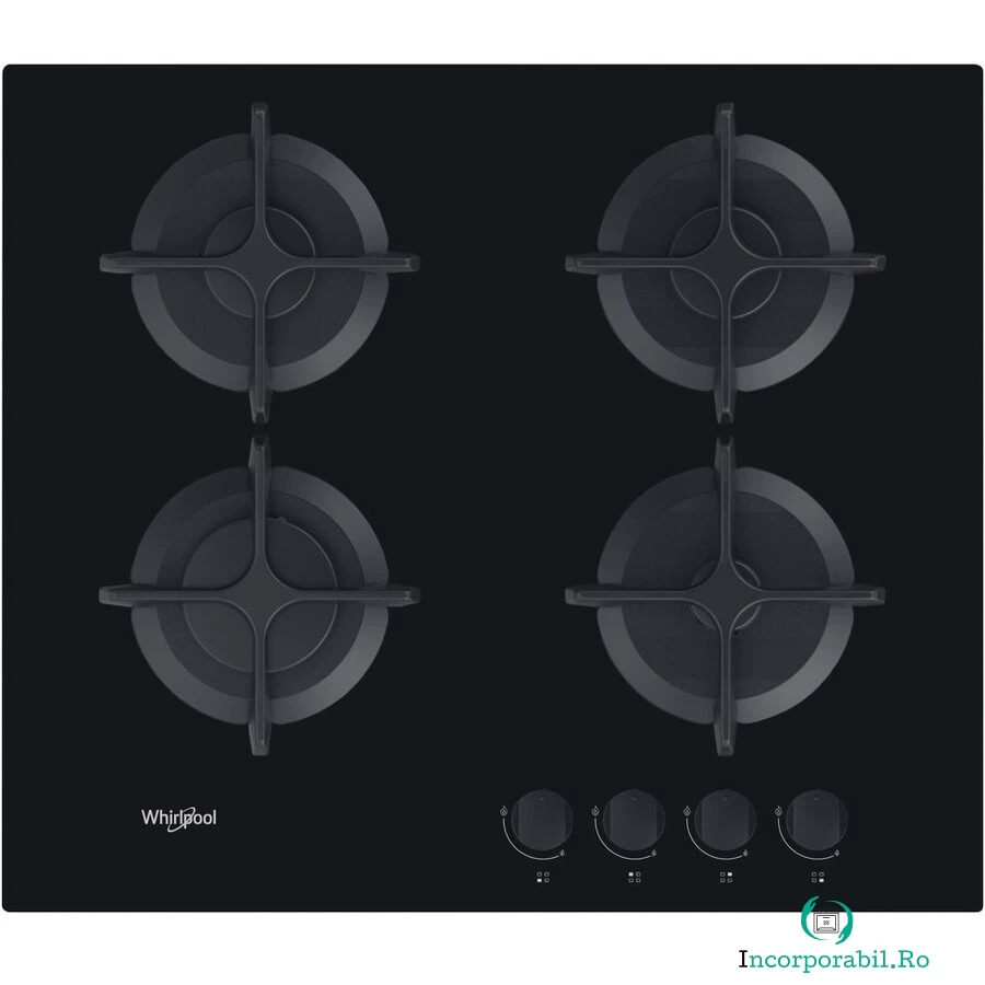 Whirlpool Plita Incorporabila Whirlpool AKT616NB, Gaz, 4 zone de gatit, 7300w, 59cm, Negru la 1,268.99 lei ron