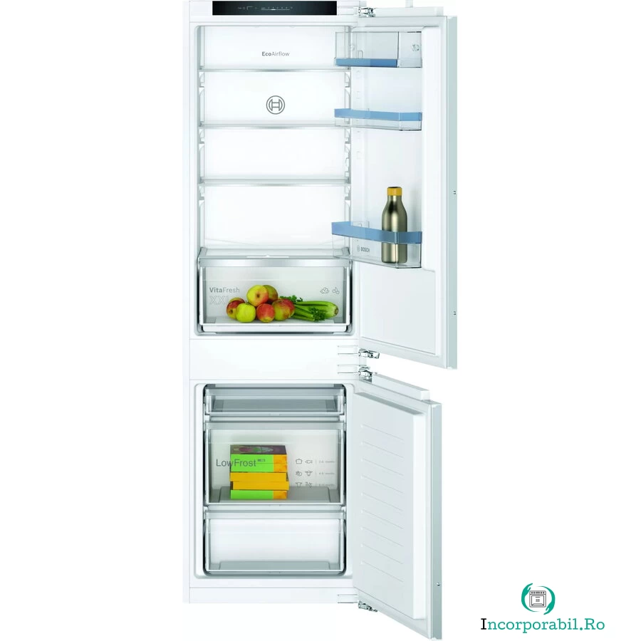 BOSCH Combina frigorifica incorporabila Bosch KIV86VFE1, 267 l, LowFrost, FreshSense, Clasa E, H 177.2 cm, Argintiu la 4,139.99 lei ron