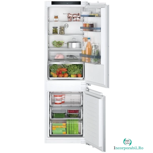 BOSCH Combina frigorifica incorporabila Bosch KIN86VFE0, 260 l, Clasa E, NoFrost, FreshSense, VitaFresh, EcoAirFlow, 177 cm, Alb