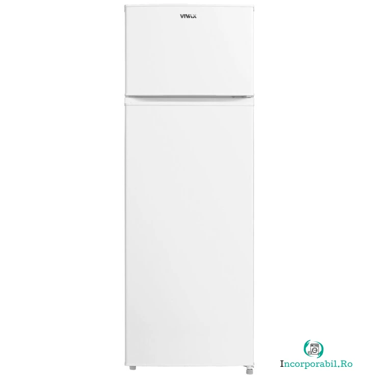 VIVAX Frigider cu doua usi VIVAX DD-235E W, 235L, Clasa E, Termostat reglabil, Iluminare LED, Usi reversibile, Suprafata painted metal, 4 Rafturi de Sticla securizata, H 160 cm, Alb