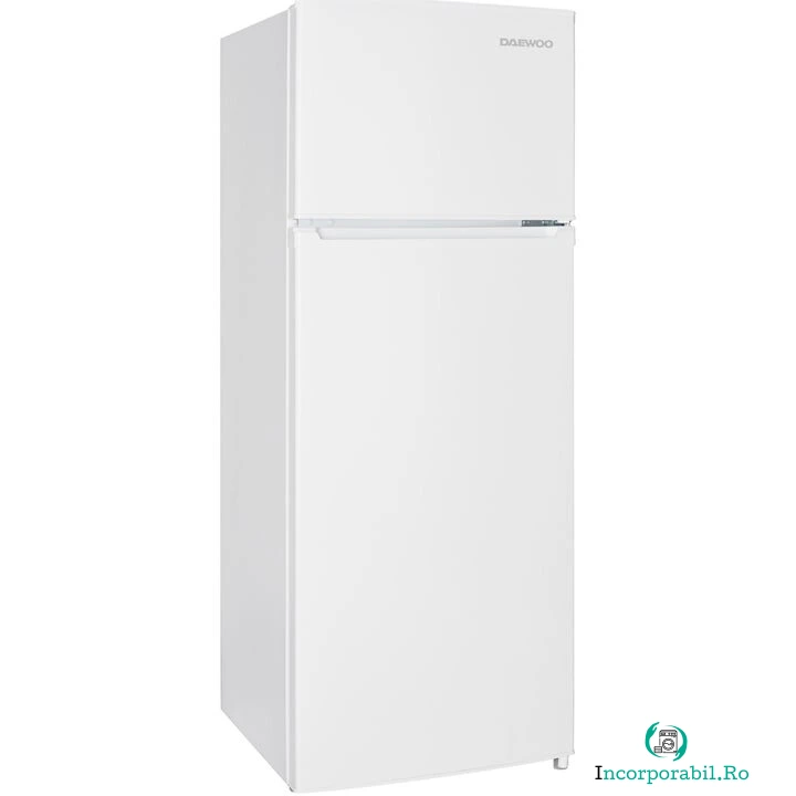 Daewoo Frigider cu doua usi Daewoo DTS-207MFW, 204 l, Control mecanic, Usi reversibile, Clasa F, Raft pentru sticle, H 143 cm, Alb