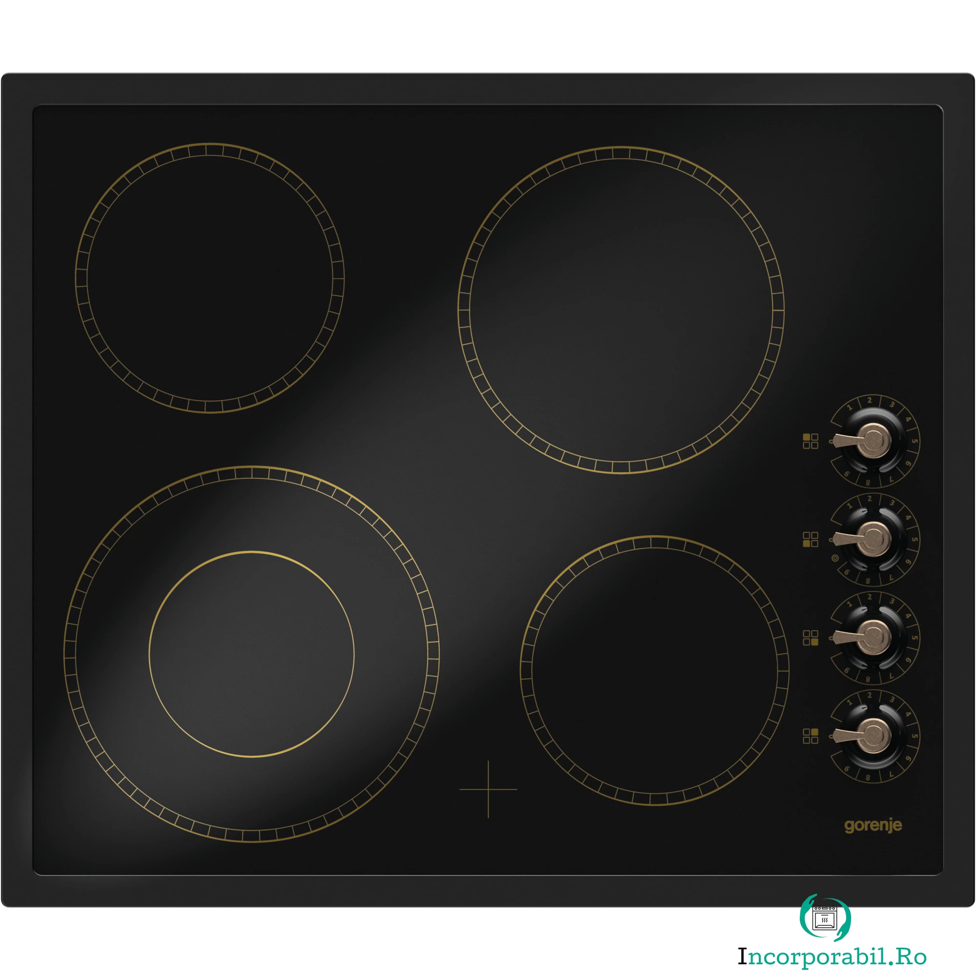 Plita incorporabila Gorenje Old Time ECK63CLB, Vitroceramica, 4 Zone de gatit, Negru la 1,349.90 lei ron
