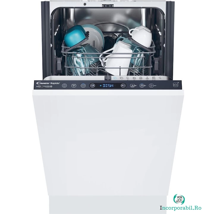 CANDY Masina de spalat vase incorporabila Candy Rapido CI0C7SB0FA, 10 seturi, 8 programe, Clasa C, WiFi, Motor inverter, Wash & Dry 35', Automatic Open Door, 45 cm la 1,682.99 lei ron