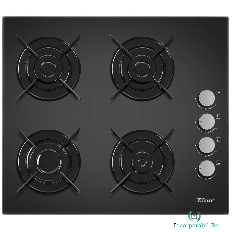 Plita incorporabila Zilan ZLN-0058, 7.35 kW, 4 Arzatoare, Aprindere electrica, Sticla, Negru