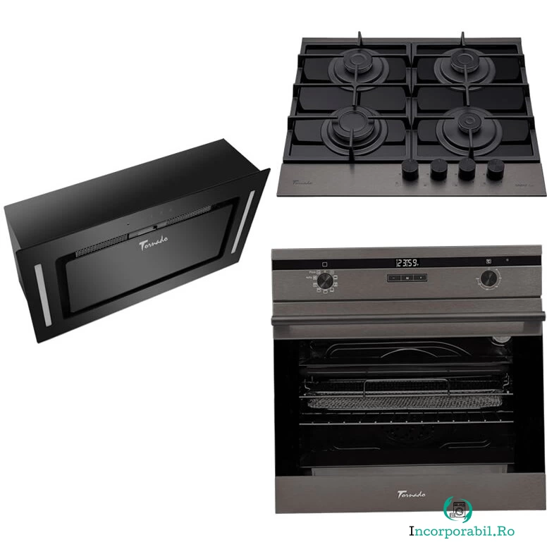 Tornado Pachet Cuptor electric incorporabil Tornado Eclipse, Dark Inox + Plita incorporabila Tornado Eclipse, Dark Inox + Hota Incorporabila Tornado Modul Sensor 1200 (52), Negru la 3,499.99 lei ron