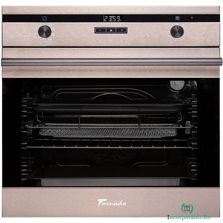 Tornado Cuptor incorporabil Tornado Eclipse Dark Inox, Multifunctional, 73l, Touch Control, 9 functii, timer