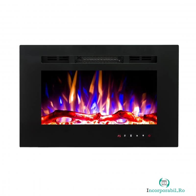 Semineu electric de perete/incorporabil Aladin, Art Flame, 5 niveluri a intensitatii flacarilor, Timer, Telecomanda
