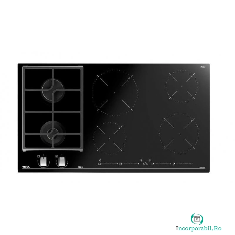 TEKA Plita incorporabilaTeka, Sticla, 7200 W, 4 zone inductie, 2 arzatoare gaz, Negru