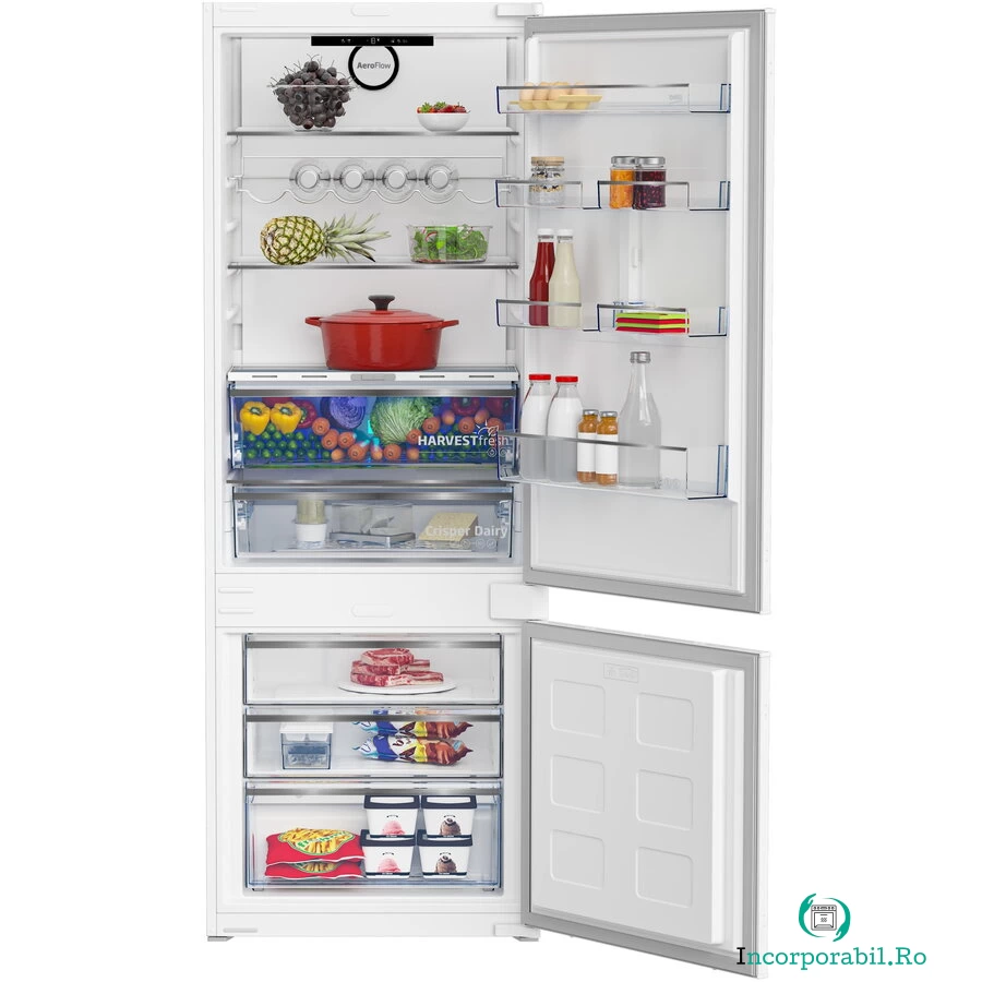 Beko Combina frigorifica incorporabila BEKO BCNE400E40SN, 370 l, No Frost, Raft sticle, HarvestFresh, Display touch control, Clasa E, H 194 cm, Alb la 5,751.99 lei ron