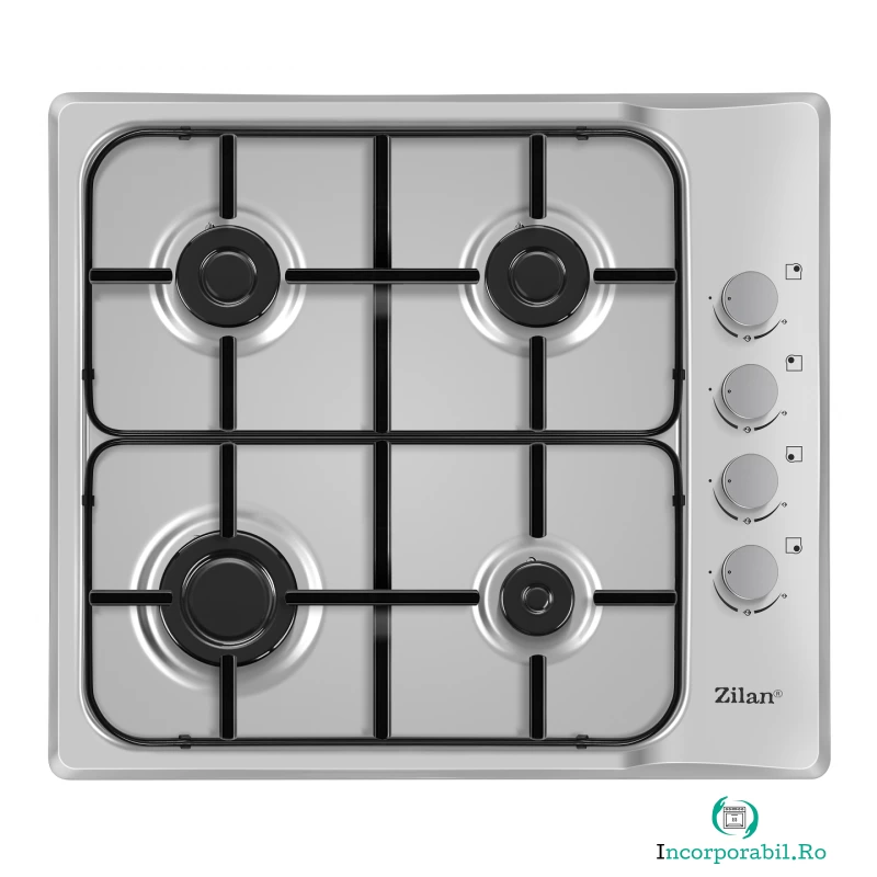 Plita incorporabila Zilan ZLN-1525, 6.35 kW, 4 arzatoare, Gaz natural sau GPL, Inox